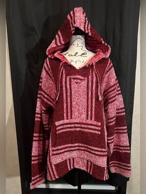 Men's Hooded Crewneck Baja Sweater - Red Stripe